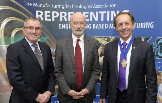 Graham Dewhurst Director General MTA, Professor Sir Mike Gregory Head of the Institute for Manufacturing (IfM) at Cambridge University, Mark Ridgway OBE President MTA.