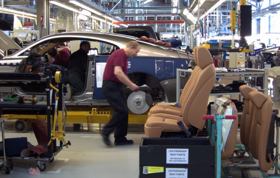 A worker at the Rolls-Royce Motor Cars factory in Goodwood, near Chichester.