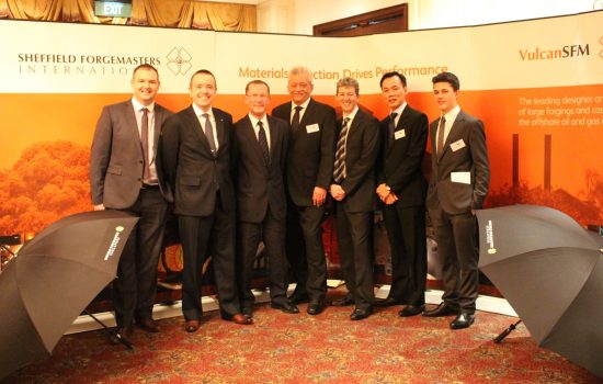 Sheffield Forgemasters in Singapore - Gareth Barker, Neil Maskrey, Paul Mockford, Dr Graham Honeyman, Ian Nicholls, Clive Pour and Daviyd Franckeiss