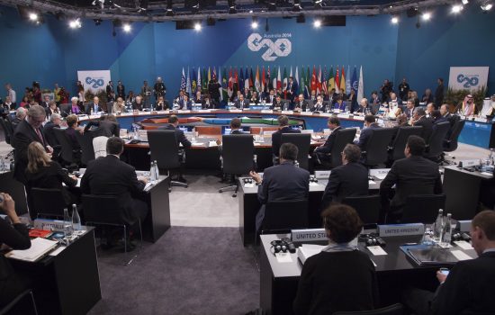 General view of the G20 Leaders' Summit opening session in Brisbane. Photograph by Ray Cash and G20 Australia