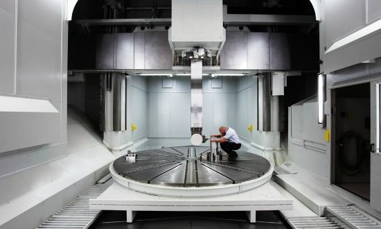 Inside the new Dörries Contumat vertical turning/milling lathe at the Nuclear Advanced Manufacturing Research Centre AMRC.