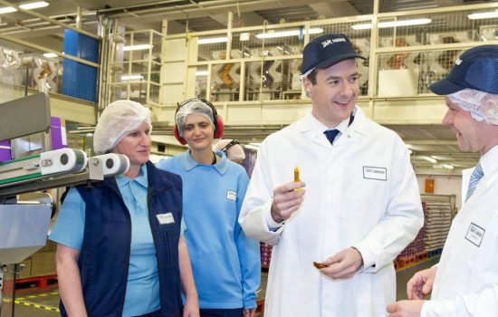 Chancellor George Osborne at the Nestle factory in Halifax.