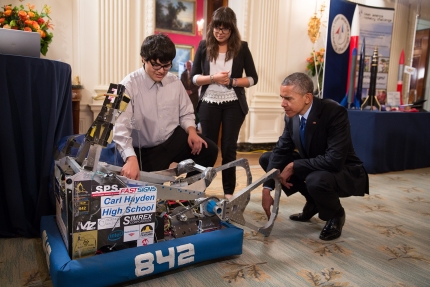 President Obama with two of the students at the 2015 White House Science Fair - image courtesy of the White House.
