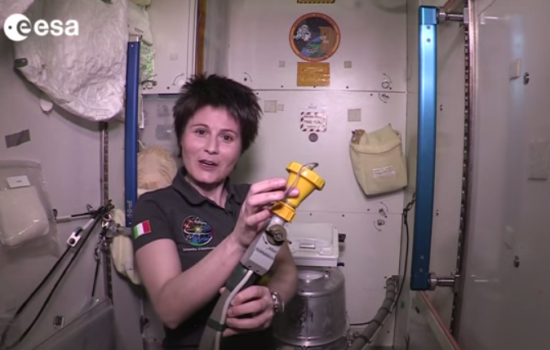 ESA astronaut Samantha Cristoforetti explains how the ISS toilet operates - image courtesy of ESA