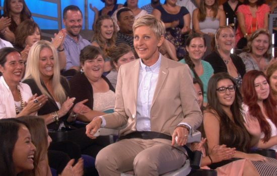 Ellen Degeneres showcases an Acorn Stairlift on her talk show - image courtesy of Ellen and Youtube
