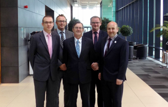 (L to R) Trevor Ness, senior vice president, global sales and marketing (IPG); Steve Statham, business development manager; Clive Hickman, chief executive; Peter Corby, industrial partnership manager, (all MTC), and Mark Thompson, director of sales and service (IPG).