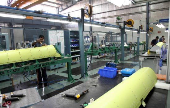 An Aequs aerostructures assembly line in India. Image courtesy of Aequs.