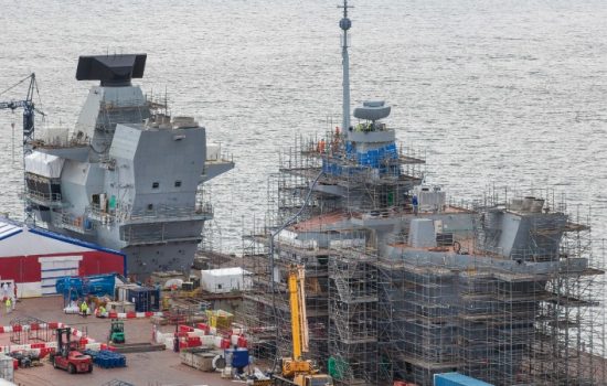 Installation of Artisan Radar on the HMS Queen Elizabeth, first of the QE Class Aircraft Carrier to be assembled in Rosyth.
