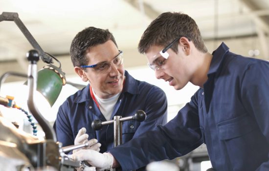 Experienced Engineer Teaching Apprentice