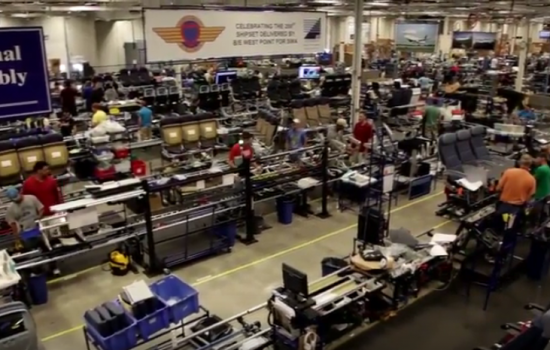The assembly line at aircraft interior manufacturer BE Aerospace