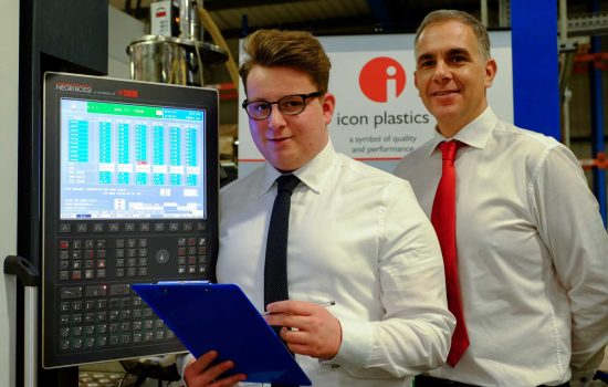 Apprentice, Callum McKechnie with operations director, Phil Walker (both Icon Plastics ).