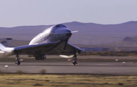 The Virgin Galactic new SpaceShipTwo, VSS Unity touching down after its first successful solo flight - image courtesy of Virgin Galactic