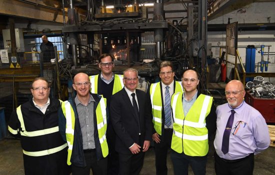Anthony Evans (centre) with visitors from BEIS, CMF and the CWLEP Growth Hub - image courtesy of Sarginsons.