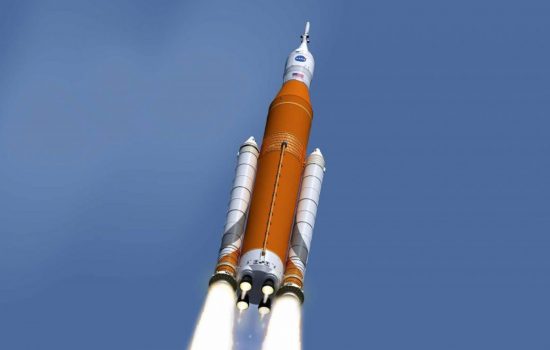 The SLS rocket will be used to send astronauts back to the Moon. Image courtesy of Nasa.
