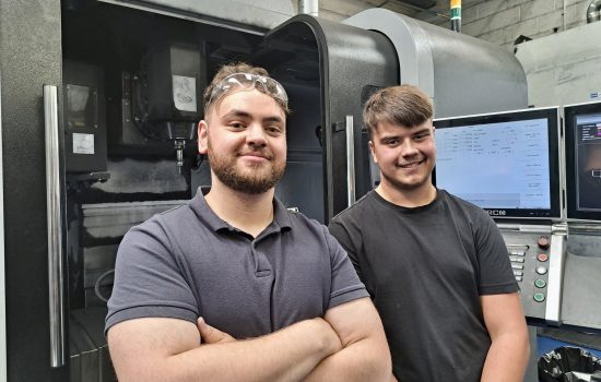 Erodex's two new apprentices: Jack Needs, Apprentice CNC Machinist, and Kane Howl, Apprentice Grinder.